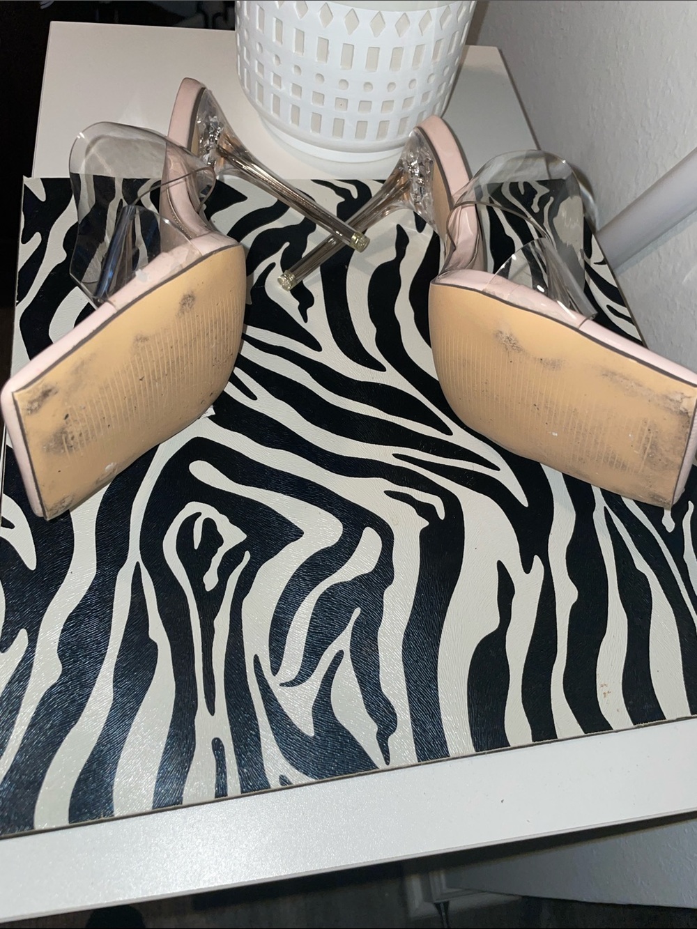 Public Desire Blush Nude Clear-Strap Mule Heels - Picture 6 of 8